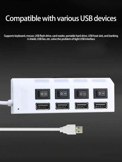 1 قطعة موزع Usb مع مفاتيح مستقلة ومؤشر Led، 1 إلى 4 مقسم، للهاتف والكمبيوتر والأجهزة الإلكترونية الأخرى