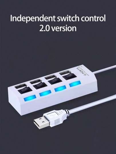 1 قطعة موزع Usb مع مفاتيح مستقلة ومؤشر Led، 1 إلى 4 مقسم، للهاتف والكمبيوتر والأجهزة الإلكترونية الأخرى