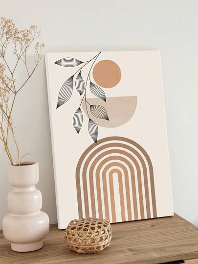 1 لوحة جدارية بطراز بوهيمي ذات أشكال هندسية انتزاعية وخطوط وأوراق لديكور المنزل غرفة المعيشة وغرفة النوم، جاهزة للتعليق، متوفرة بثلاثة أحجام مع إطار