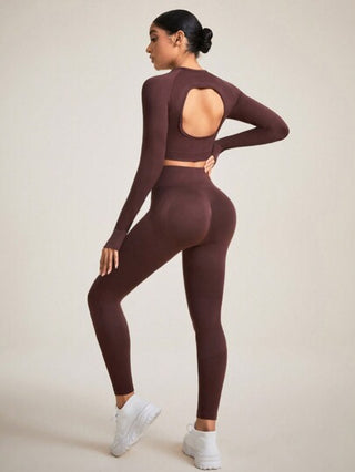 Slayoga طقم ملابس رياضية صلبة عالية المرونة بتصميم ظهر مفتوح للنساء