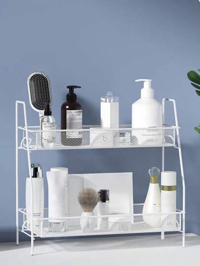 رف تخزين من طبقتين ، سلة تخزين من الحديد ، صندوق تخزين على المكتب ، منظم مستحضرات التجميل ، تنظيم المكتب ، اكسسوارات التخزين مناسبة لأرفف التخزين الصغيرة في المطبخ والحمام والغرفة والمكتب ، مناسبة لعلب التوابل المتبقية ، زجاجات التوابل ، مستحضرات...