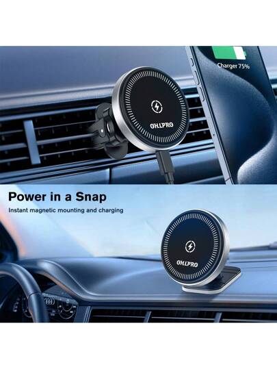 OHLPRO شاحن سيارة لاسلكي مغناطيسي متوافق مع MagSafe لهواتف آيفون 15/15 برو ماكس/15 برو/بلس/14/13/12/برو ماكس/برو/بلس/ميني، شحن سريع بمحاذاة تلقائية، حامل هاتف لفتحة تهوية السيارة، اكسسوارات سيارة، لاسلكي مغناطيسي