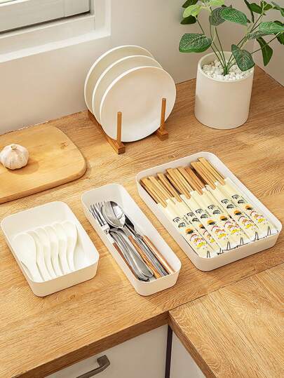 صندوق تخزين الأواني والأدوات المنزلية مع فواصل - منظم الأدوات الصغيرة والملاعق والشوك