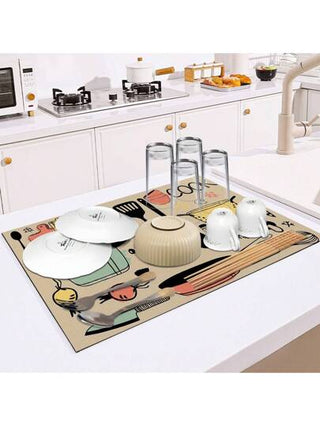 منشفة تجفيف مطبوعة للمطبخ قطعة واحدة ، مناسبة لآلة القهوة، تجفيف الصحون، استعمال تحت الصحن