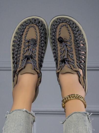 صنادل صيفية منسوجة يدويًا متعددة الألوان للجنسين، أحذية كاجوال عصرية ومريحة، أحذية شاطئ مغلقة من الأمام ومفرغة من الخلف