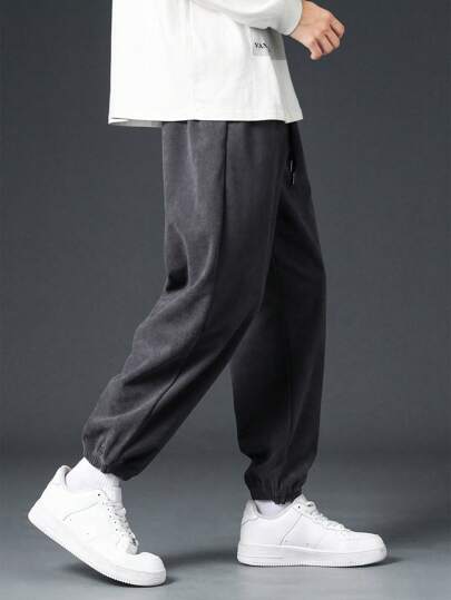 بنطلون كورديروي فضفاض سهل وللركب مطبوع عليه حرف، مناسب للحفاظ على الدفء ، موضة الشارع، للخريف/الشتاء