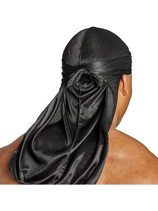 قطعة واحدة من شعر مستعار حريري Durags للجنسين، قبعة عمامة، شعر مستعار للرجال من الساتان Durag Biker، عصابة رأس، إكسسوارات للشعر، ذيل طويل جدًا، Du-rag-أسود