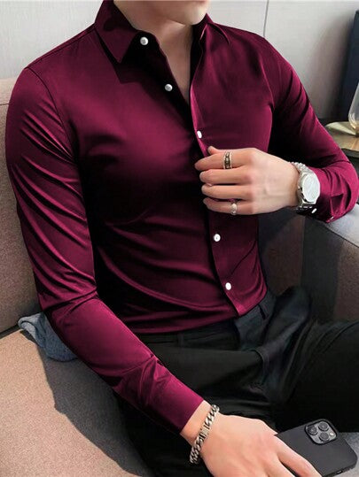 NITAGUT قميص موحدة اللون أزرار علوية للرجال