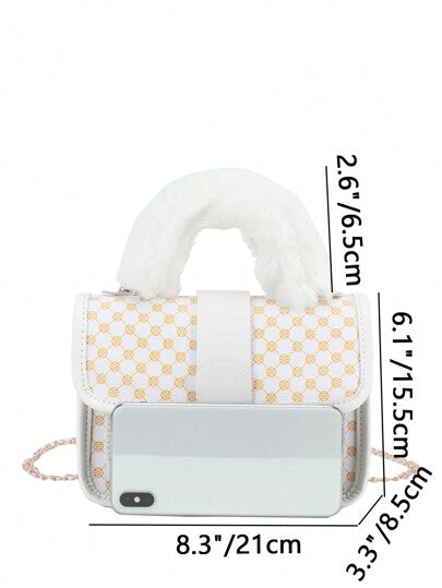 جزمة يد ناعمة وطويلة مطبوع عليها رسومات عتيقة للفتيات، حقيبة كتف فضفاضة بسلسلة معدنية جميلة، حقيبة جوال عصرية، الاختيار المثالي لتقديم الهدايا