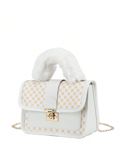 جزمة يد ناعمة وطويلة مطبوع عليها رسومات عتيقة للفتيات، حقيبة كتف فضفاضة بسلسلة معدنية جميلة، حقيبة جوال عصرية، الاختيار المثالي لتقديم الهدايا