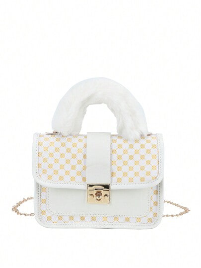 جزمة يد ناعمة وطويلة مطبوع عليها رسومات عتيقة للفتيات، حقيبة كتف فضفاضة بسلسلة معدنية جميلة، حقيبة جوال عصرية، الاختيار المثالي لتقديم الهدايا