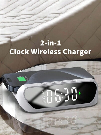 شاحن السلكي ساعة 2 في 1 - 15 واط، مناسب لشحن الهواتف المتوافقة مع Qi، يناسب هواتف آيفون من 8 إلى 15، مناسب للمكتب والسكن والمنزل