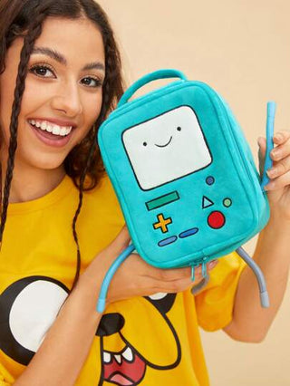 ADVENTURE TIME X حقيبة مستحضرات التجميل متناسقة الأشكال بطبعة كرتونية باللون الأزرق من البحيرة، هدايا