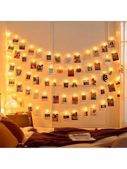 1 قطعة إضاءة خيط جهاز تحميل الصور 10/20/30/40 ليد، إضاءة خيط جدارية للصور، يعمل بالبطارية، لهدايا الفناء الخلفي وغرفة النوم وحفلات الزفاف وأعياد الميلاد والاحتفالات (بدون بطارية)