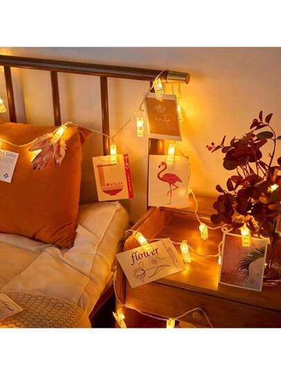 1 قطعة إضاءة خيط جهاز تحميل الصور 10/20/30/40 ليد، إضاءة خيط جدارية للصور، يعمل بالبطارية، لهدايا الفناء الخلفي وغرفة النوم وحفلات الزفاف وأعياد الميلاد والاحتفالات (بدون بطارية)