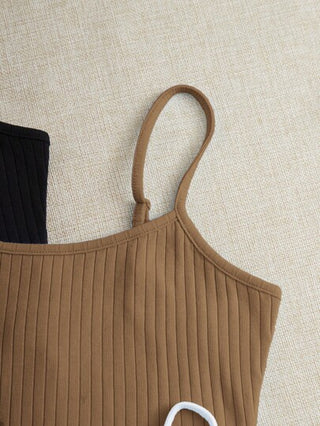 EZwear مجموعة من 4 قطع من توب ملابس علوية كامي مصنوع من الأقمشة المحبوكة الرائعة المزخرفة بتطريز ورق الخس لفصل الصيف