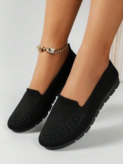 أحذية رياضية بكعب مسطح، اسود، مريحة، إنزلاقية، منسوجة، تنفس للنساء، مطاطية ذات كعب منخفض، مناسبة للحوامل والأم والحجم الكبير