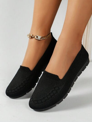 أحذية رياضية بكعب مسطح، اسود، مريحة، إنزلاقية، منسوجة، تنفس للنساء، مطاطية ذات كعب منخفض، مناسبة للحوامل والأم والحجم الكبير