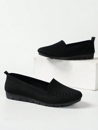 أحذية رياضية بكعب مسطح، اسود، مريحة، إنزلاقية، منسوجة، تنفس للنساء، مطاطية ذات كعب منخفض، مناسبة للحوامل والأم والحجم الكبير