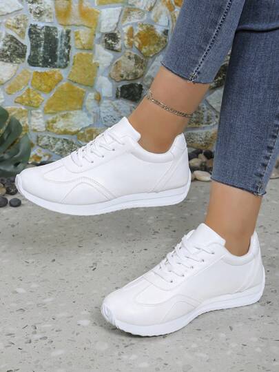 حذاء رياضي نسائي خفيف مريح بلون صلب ،بنعل مسطح وناعم بطراز كوري للإطلالة العارضة المريحة