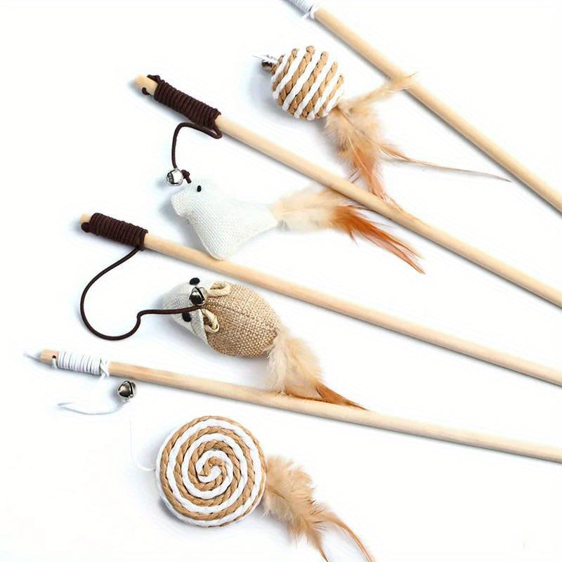 1 قطعة لعبة الريشة دعابة ، لعبة عصا القط الملونة المضحكة للقطط ، لعبة القطط الأليفة الخشبية ، مستلزمات القطط الأليفة عصا تفاعلية