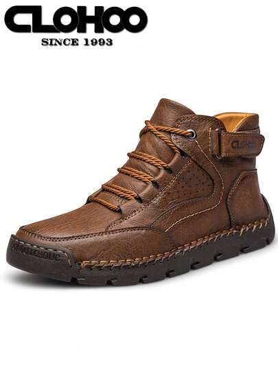CLOHOO بوت كاحل مخيطة يدويًا للرجال من علامة CLOHOO،بوت جلدية عالية للرجال، بوت، بوت تسلق