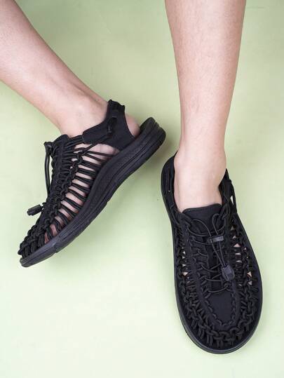 رجالي صندل خارجي محبوك يدويًا ،أحذية مسطحة للشاطئ والريف الهادئ