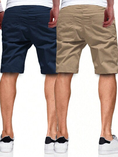 Manfinity Homme شورت واسع للرجال بخصر رباط وجيوب مائلة 2 قطعة