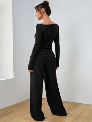 طقم حريمي قطعتين EZwear بدلة نسائية عارضة ذات لون صلب عصرية