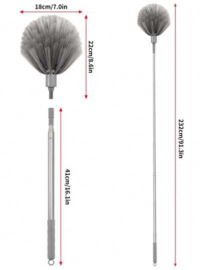 TIMIVO فرشاة عنكبوت المكنسة مع عصا تمديد، قابلة للغسل لتنظيف المروحة السقفية،السقوف العالية ، الستائر العمياء ، شبكة العنكبوت والأثاث