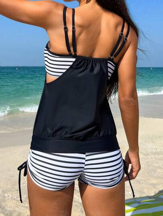طقم تانكيني حريمي Swim Lushoire أطقم تانكيني نسائية بحمالة مزدوجة وتصاميم مختلفة، مزيج من خطوط الشاطئ الصيفية