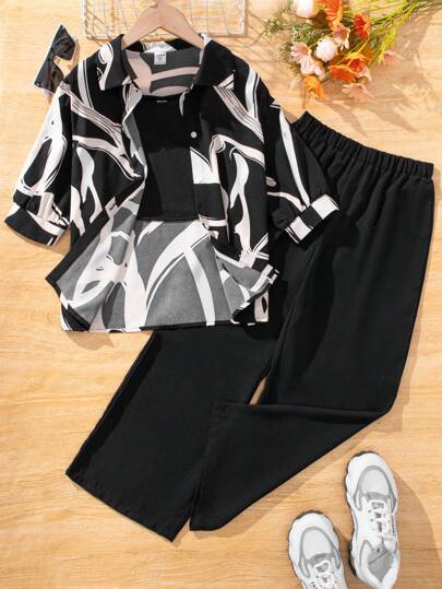 تيشيرتات بناتي قميص كاجوال محبوك للفتيات والمراهقات، مجموعة تتضمن قميص بدون أكمام و بنطلون