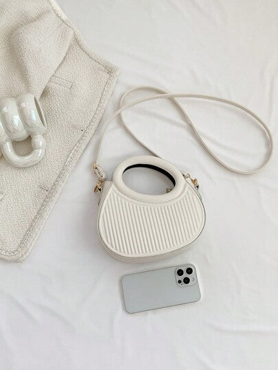 حقيبة كتف/متداخلة ذات تصميم نيتشي أنيق للنساء، للتنقلات والمواعيد، حقيبة يد مموسة بخطوط، حقيبة كتف دائرية أنيقة ذات مقبض مزدوج، محفظة نموذجية حديثة