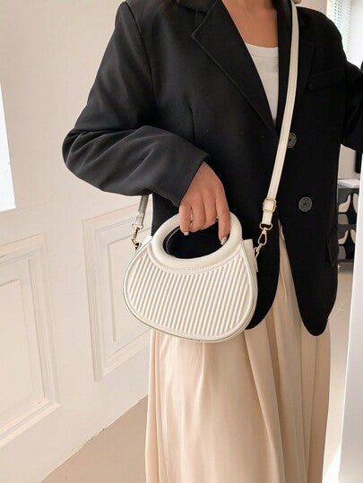 حقيبة كتف/متداخلة ذات تصميم نيتشي أنيق للنساء، للتنقلات والمواعيد، حقيبة يد مموسة بخطوط، حقيبة كتف دائرية أنيقة ذات مقبض مزدوج، محفظة نموذجية حديثة