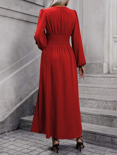 Clasi فستان للنساء بأكمام فوانيس وشق عالي للمناسبات السنوية, فستان ماكسي لملابس البنات