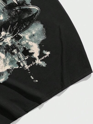 ROMWE MEN Grunge Punk تي شيرت بطباعة حرفية للرجال، مدرسة