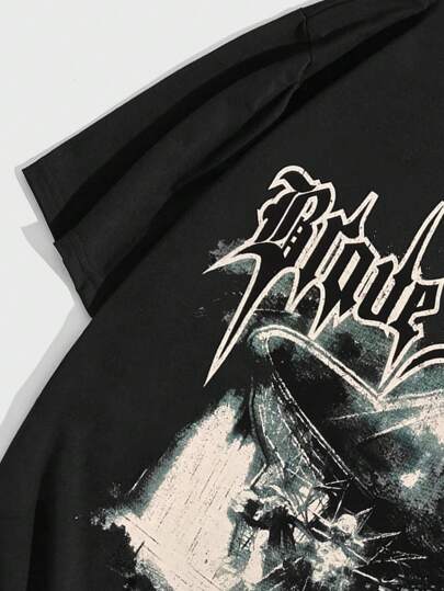 ROMWE MEN Grunge Punk تي شيرت بطباعة حرفية للرجال، مدرسة