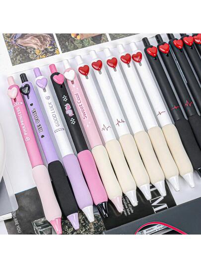 1 صندوق يحتوي على 5 أقلام قلم رصاص قابلة للتعبئة بالنقر ومزودة بمقبض أنيق بشكل قلب أبيض ناعم ، قلم رصاص دقة قلم برأس فرشاة قطره 0.5 مم ، ألوان أسود / أبيض / وردي، حبر سريع الجفاف، مناسبة لامتحان الطلاب، والتوصيل المجاني