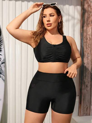 Swim Lushoire قاع بيكيني حجم زائد نسائي بلون سادة للشاطئ مع جيب للهاتف الذكي للصيف