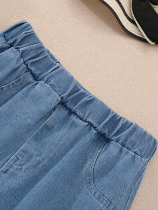 girls-sets تي شيرت بأكمام طويلة وطبعة على شكل قلب للفتيات من توين مع قطعتين من الجينز