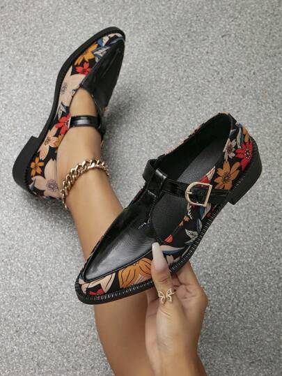 أحذية أوكسفورد حريمي أوكسفورد جون ماري ذات كعب متوسط، بنعل رصيف مسطح مربع الأصبع، لون أسود، طراز بريطاني قديم، للنساء