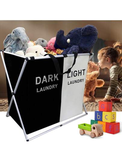 DARK LIGHT COLOR سلة غسيل قماش أكسفورد قابلة للنزع والطي مائية بحجرتين، سلة تخزين منزلية للألعاب والملابس والبنطلونات والأحذية والجينز والأحذية والتنانير، سلة غسيل، منظم حمام، سلة تخزين، سلة غسيل قابلة للطي