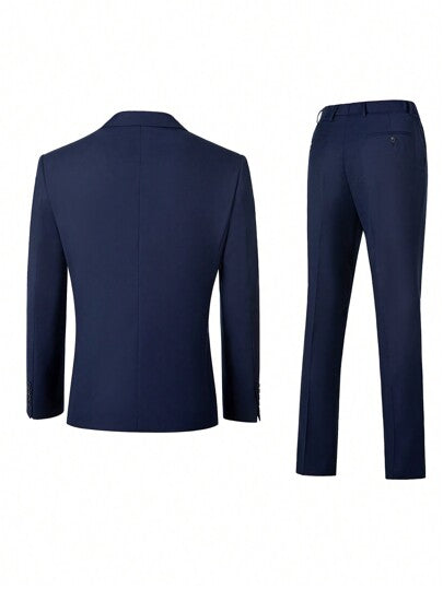 بدلة رجالية 3 قطع من فوروياي مجموعة بدلة للرجال أناقة لون أزرق داكن بتصميم ضيق مناسب ملابس سهرة بسترة أحادية الصدر سترة وسروال مناسبة لحفلات الزفاف والأعياد والعمل المقاسات من XS إلى 3XL