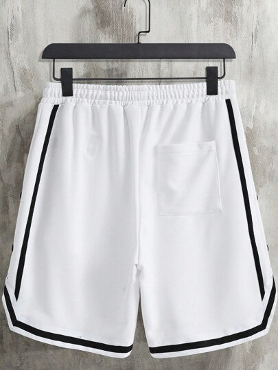 Manfinity EMRG بنطلون رياضي برباط للرجال، قصير ومخطط مع جيب مائل، شورت كرة السلة ملون للرياضة والتمرين، هدية مثالية للزوج أو الصديق