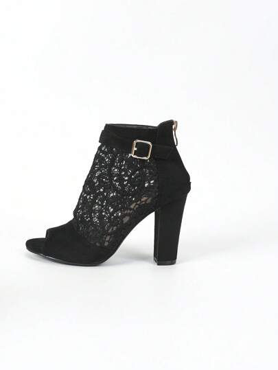 بوت كاحل نسائية موضة جديدة بتصميم كعب عال وفتحة تهوية للأصابع بنعل شبكي، باللونين الأسود والبني