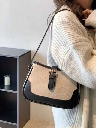حقيبة كتف بتصميم عتيق وتباين لوني، محفظة تحت الابط بتصميم نايش، حقيبة نسائية للجسم عبرية مزينة بإبزيم