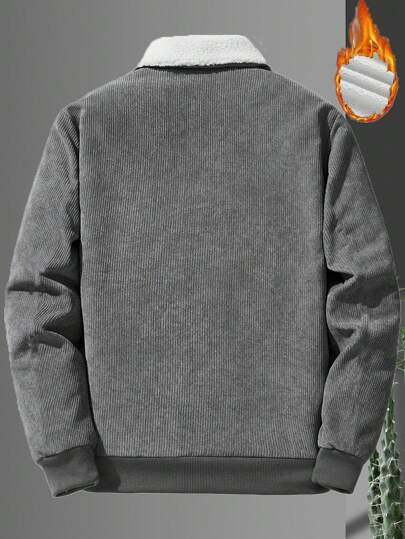 Manfinity Homme معطف رجالي بتفاصيل من القطيفة ومبطن بالحرارة، كاجوال للخريف والشتاء