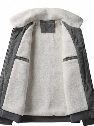 Manfinity Homme معطف رجالي بتفاصيل من القطيفة ومبطن بالحرارة، كاجوال للخريف والشتاء