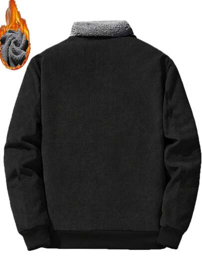 Manfinity Homme معطف خريفي شتوي للرجال لاسترخاء مبطن من قطيفة مزين بتفاصيل حصرية