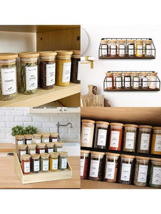 مجموعة ملصقات بطاقات الطعام للمطبخ 192 قطعة، ملصقات وعاء البهارات، ملصقات زجاجة الزجاج، ملصقات تصنيف الطعام البيضاء (الزجاجات غير متضمنة)